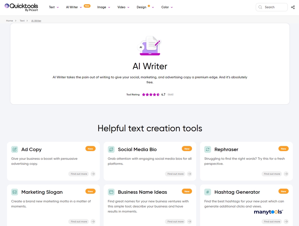 PicsArt AI Writer & 59+ AI General Writing Tools Sites Like Tools